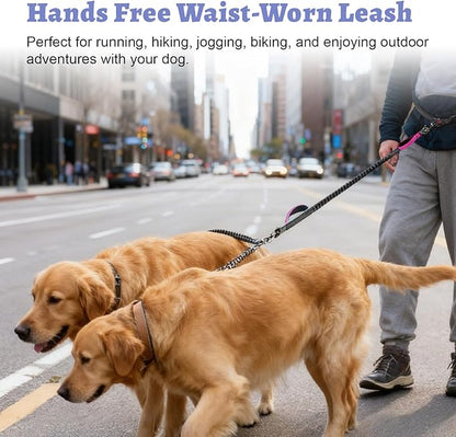 Hands Free Double Dog Leash for Two Dogs- No Tangle No Pull Dual Leash with Padded Adjustable Waist Belt & Reflective Stitching - Ideal for Running, Jogging, Hiking with Medium & Large Breeds