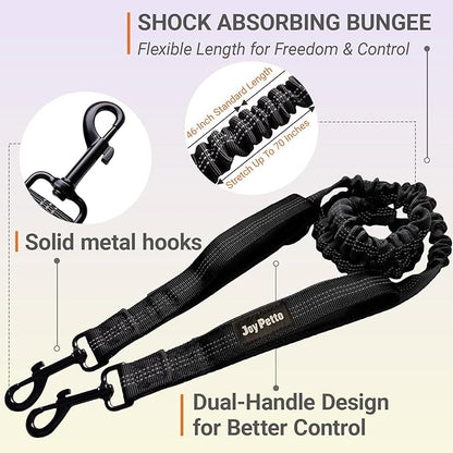 4-6 FT Hands-Free Dog Leash for Running & Walking - Adjustable Waist Belt (28-47"), Shock-Absorbing Bungee, 2 Reinforced Handles, Reflective & Anti-Pull for Small/Medium Dogs, Black
