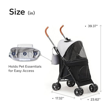 10lbs Ultra-Lightweight Pet Stroller - Compact Folding Umbrella Stroller with Durable Shoulder Strap, 3-Compartment Organizer & Cup Holder - Portable Dog Cat Travel Carriage, Dark Gray