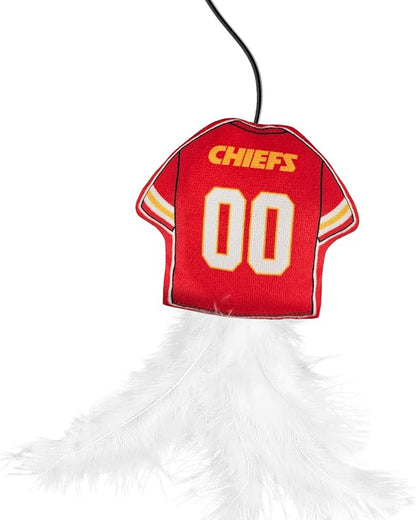 NFL Kansas City Chiefs Team Jersey Wand with CAT NIP, Cat Toy Jersey Shaped Plush Teaser Toy for Cats & Kittens - Interactive Pet Toy for Play & Exercise