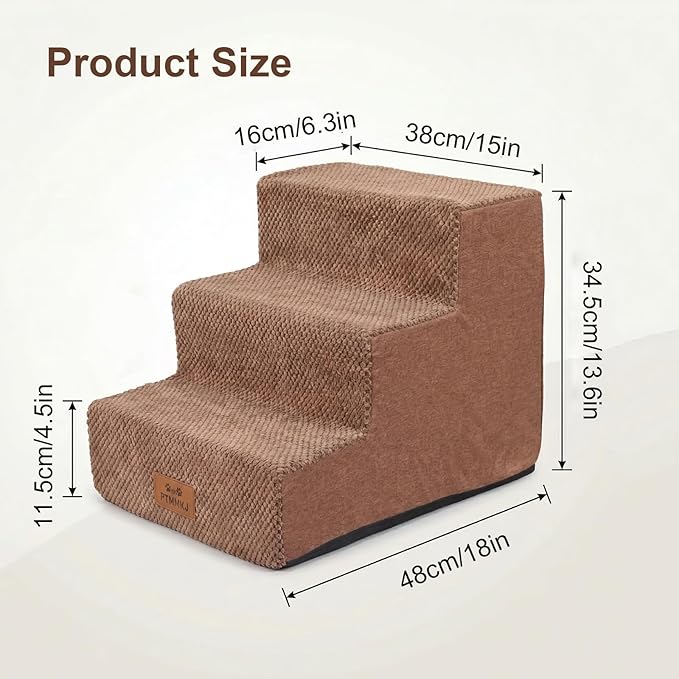 2 Pcs Dog Stairs 3-Step Dog Stairs for Bed Couch Sofa 13.5" H Pet Steps for Puppy Small Dogs Cat Puppy Small Medium Dogs (Brown, 3-Stairs 13.5" H)