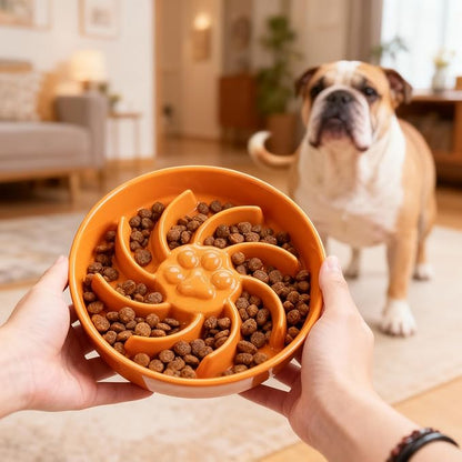 Ceramic Slow Feeder Dog Bowl, 1.5 Cup Dog Food or 20oz Water, Slow Eating Bowl for Small Breed, Maze Puzzle Feeder for Fast Eaters, Anti-Choking Stop Bloat, Non-Slip BPA Free (Orange)