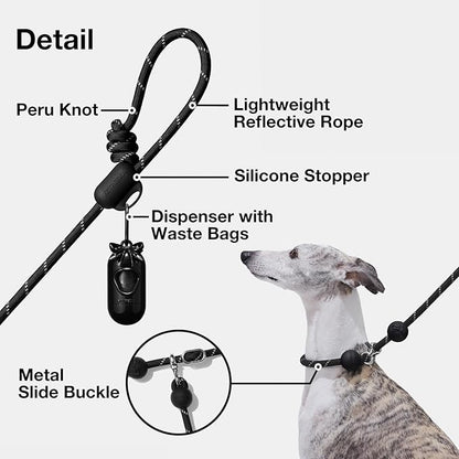 VETRESKA Hands-Free Reflective Dog Leash, 8FT Adjustable Rope Leash for Medium Large Dogs, Waist/Crossbody Slip Lead Leashes for Walking, No Pull Dog Leashes with Bag Dispenser, 2 in 1 Walk Kit (Bow)