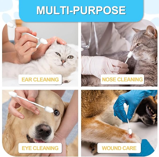 Gourd-Shaped Cotton Tips Designed for Pet Ear Canals – 260pcs Pet Ear Cleaning Swabs for Cats and Dogs – Gentle & Safe, Groomer-Recommended, Great for Home Grooming & Travel