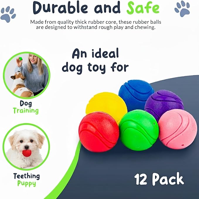 SuperFetch Dog Balls 1.5 Inch - Squeaky Dog Toys for Small Dogs and Puppies - Rubber Balls for Fetch, Training, Teething, Boredom and Solo Play - 12 Pack