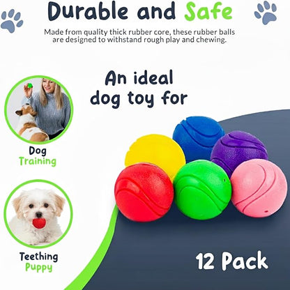 SuperFetch Dog Balls 1.5 Inch - Squeaky Dog Toys for Small Dogs and Puppies - Rubber Balls for Fetch, Training, Teething, Boredom and Solo Play - 12 Pack