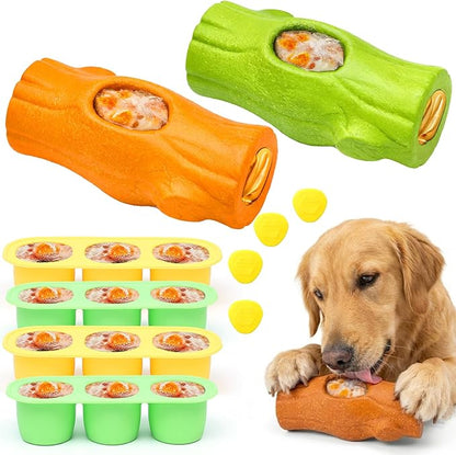 2 Pack Dog Toys for Aggressive Chewers, Interactive Indestructible Dog Toys with Frozen Treat Function, Durable Dog Puzzle Toy for Large & Medium Dogs, Orange & Green