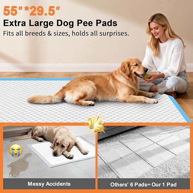 URPOWER Extra Large Dog Pee Pads 55"x29.5" 40 Count, 5XL Super Absorbent Puppy Pads Disposable Potty Training Pads for Dogs & Cats, Leak-Proof Wee Wee Pads, Pet Pee Pads for Car, Crate, Sofa
