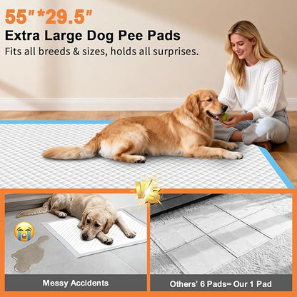 URPOWER Extra Large Dog Pee Pads 55"x29.5" 40 Count, 5XL Super Absorbent Puppy Pads Disposable Potty Training Pads for Dogs & Cats, Leak-Proof Wee Wee Pads, Pet Pee Pads for Car, Crate, Sofa