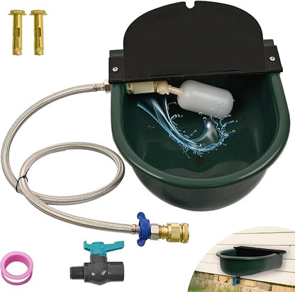 Automatic Dog Water Dispenser with Drain Valve, 1 Gallon Outdoor Auto Water Dog Bowl with Float Valve, Automatic Chicken Waterer with Hose Quick Connector, for Horse, Poultry (Green)