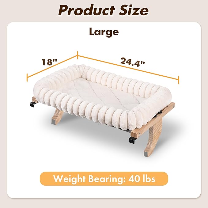 Cloud-Cuddle Cat Perch for Window Sill with Bolster, Natural Wood & Metal Frame Cat Window Seat for Large Cats, Easy to Adjust Zipper Cushion Pet Bed for Windowsill (Large)