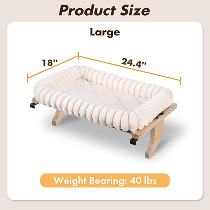 Cloud-Cuddle Cat Perch for Window Sill with Bolster, Natural Wood & Metal Frame Cat Window Seat for Large Cats, Easy to Adjust Zipper Cushion Pet Bed for Windowsill (Large)