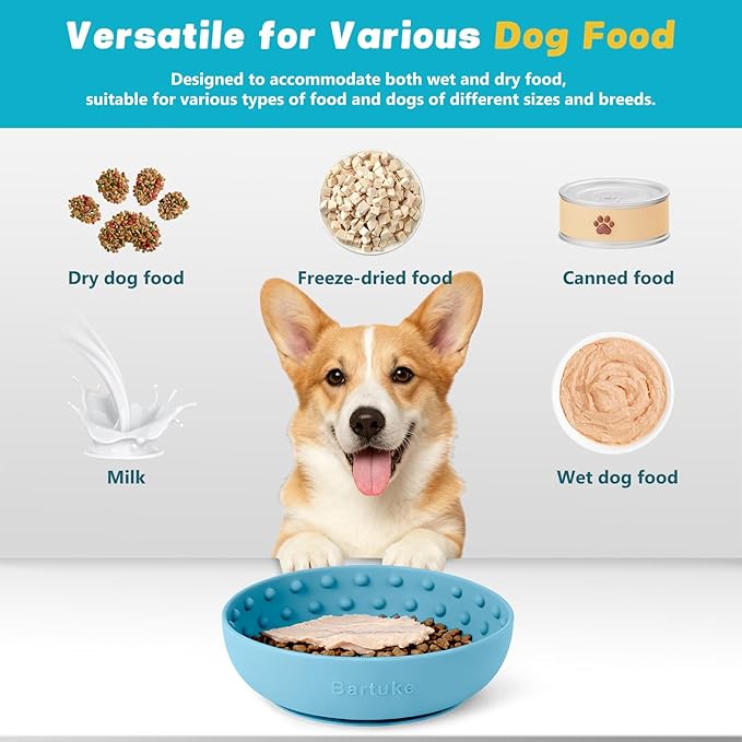 Dog Lick Bowl, Slow Feeder Dog Bowl Licking Mat for Small to Large Dogs, BPA-Free Non-Slip Silicone Slow Feeder Treat Dispenser for Anxiety Relief, Freezer & Dishwasher Safe (Cyan, 8.3"x2.6")