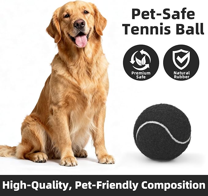 2.5" Dog Tennis Balls 6-Pack Silent Bounce, Tough Rubber Core, Durable Fetch & Training Toys for Indoor/Outdoor Play, for Small Medium Large Dogs (Black, 6 Pack)