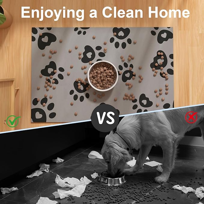 Pet Feeding Mats 16"x24"- Absorbent Dog Mat for Food and Water, Large Pet Food Mat, Rubber Mat for Dog Bowls, Pet Food Mats for Floor, Mat for Cat Food and Water Bowls, Dark Grey