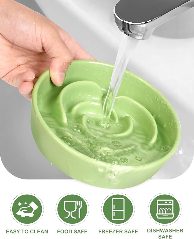 TRUVIC Ceramic Slow Feeder Dog Bowls, 1.5 Cup Puzzle Slow Feeder Bowls for Fast Eaters, Ceramic Dog Food Dish no Black Chin, Puzzle Bowl for Medium Dogs, Green