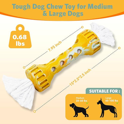 Indestructible Dog Toys for Aggressive Chewers, Rubber Rope Dog Chew Toys for Teething for Medium/Large Dogs, Interactive Dog Toys to Keep Them Busy Outdoors, Cream Flavor, Yellow/White
