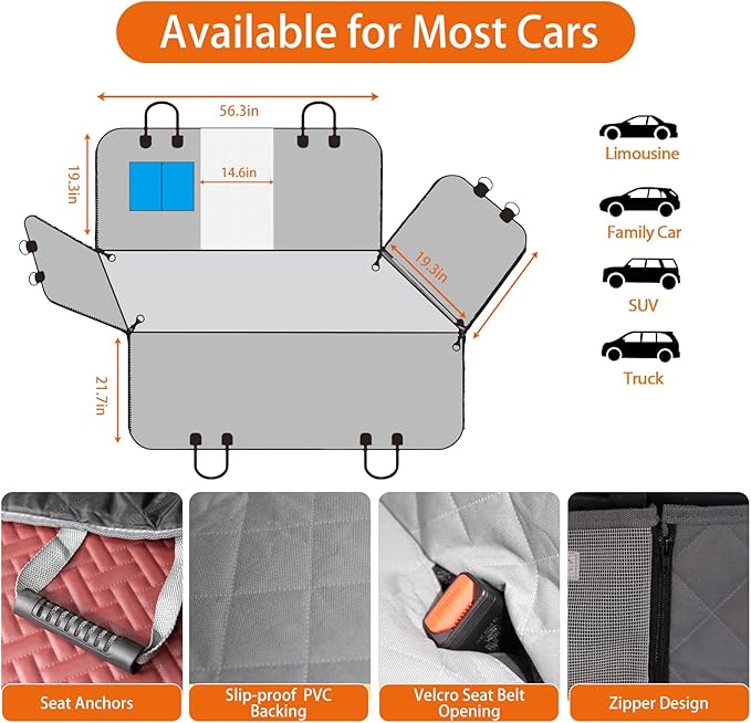 Dog Car Seat Cover for Pets 100% Waterproof Dog Seat Cover for Back Seat,Dogs Hammock for Car 600D Heavy Duty Scratch Proof Nonslip Soft Back Seat Covers for Dogs Cars Trucks and SUVs