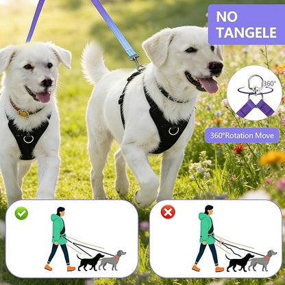 Roses&Poetry Hands Free Double Dog Leash for Two Dogs, 9-11ft Adjustable Bungee Walking Waist Lead, Dual Dog Leash with Tangle-Free Swivel for Medium Large Dogs Heavy Duty Running(Violet)
