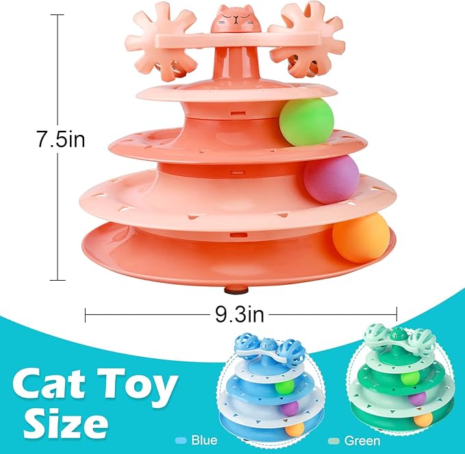 UPSKY Cat Toy Roller 4-Level Turntable Cat Toy Balls with Three Colorful Balls and Bell Ball X Turntable Interactive Kitten Fun Mental Physical Exercise Puzzle Toys