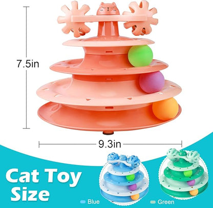UPSKY Cat Toy Roller 4-Level Turntable Cat Toy Balls with Three Colorful Balls and Bell Ball X Turntable Interactive Kitten Fun Mental Physical Exercise Puzzle Toys