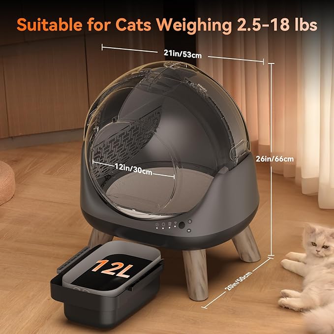 Self Cleaning Litter Box for Multiple Cats, G1 Automatic Litter Box with Smart APP Control & Health Monitoring, Includes 2 Roll Trash Bags and Litter Mat (Grey)