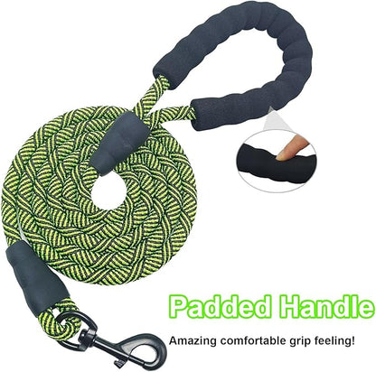 MayPaw Heavy Duty Rope Dog Leash, 3/4/5/6/7/8/10/12/15 FT Nylon Pet Leash, Soft Padded Handle Thick Lead Leashes for Large Medium Dogs (Green Black, 1/2" * 10')
