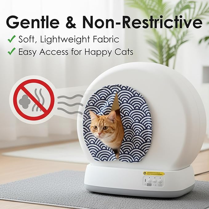 Curtain for Self Cleaning Cat Litter Box, Self-Cleaning Litter Box Curtain,Odor Blocker & Litter Scatter Shield for Cats,Easy Install, Fit for Elliptical Openings