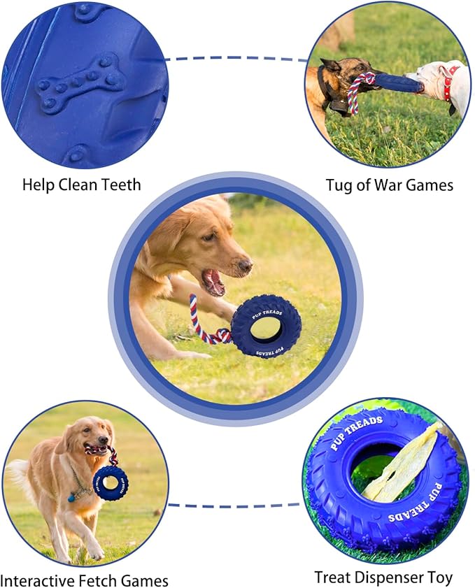 SCHITEC Dog Chew Toy with Rubber Tire & Tug of War Rope for Medium Large Dogs Aggressive Chewers, Interactive Fetch Play Treat Dispenser Pull Toys
