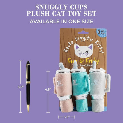 Snuggly Cups Set, Plush Cat Toys Catnip Filled with Interactive Crackle Sound, Safe & Durable Toys for Cat & Kitten, 3 Pcs