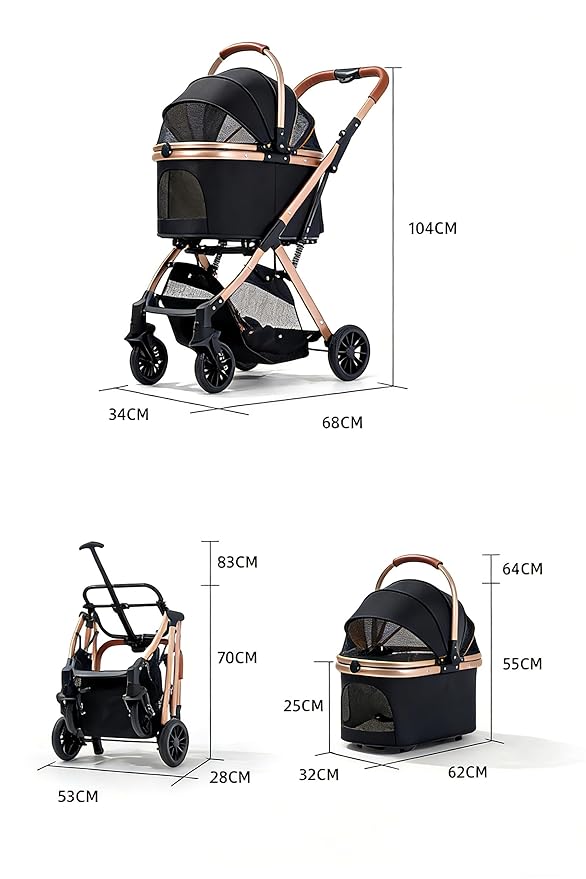 Lightweight Small Pet Stroller for Dogs & Cats, 33 Lbs Capacity Aluminum Alloy Puppy Stroller with Detachable Storage Basket