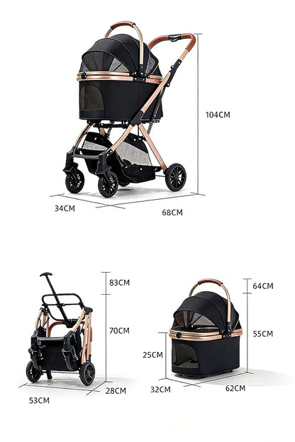 Lightweight Small Pet Stroller for Dogs & Cats, 33 Lbs Capacity Aluminum Alloy Puppy Stroller with Detachable Storage Basket