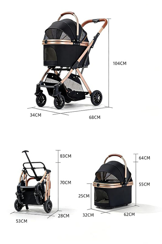 Lightweight Small Pet Stroller for Dogs & Cats, 33 Lbs Capacity Aluminum Alloy Puppy Stroller with Detachable Storage Basket