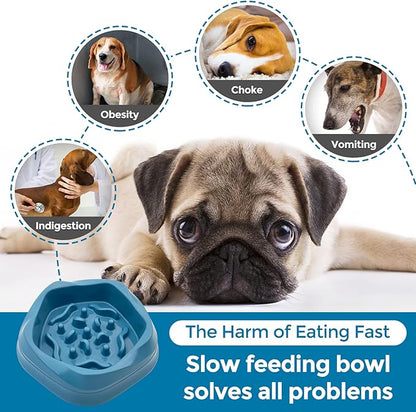 VANNON Slow Feeder Dog Bowls Non Slip Puppy Bowl Durable Dog Puzzle Feeder Bloat Stop Food Bowls for Puppy and Small Dogs, BPA Free, 2 Cups, Blue