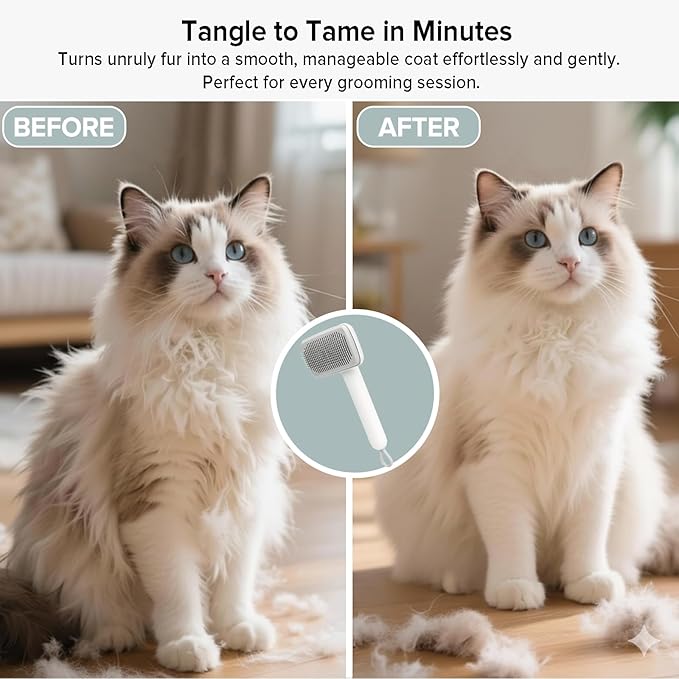 Cat Brush for Shedding, 2 Pcs Industry-First Adjustable Cat Brushes for Indoor Cats, Self-Cleaning Slicker brush, 264 Skin-Friendly Needles for Long or Short Haired Dogs, Perfect for Deshedding