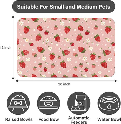 Patterned Cat & Dog Bowl Mat for Food and Water, 12"×20" Quick Dry Absorbent Pet Feeding Mat, Eco-Friendly Dog Placemat