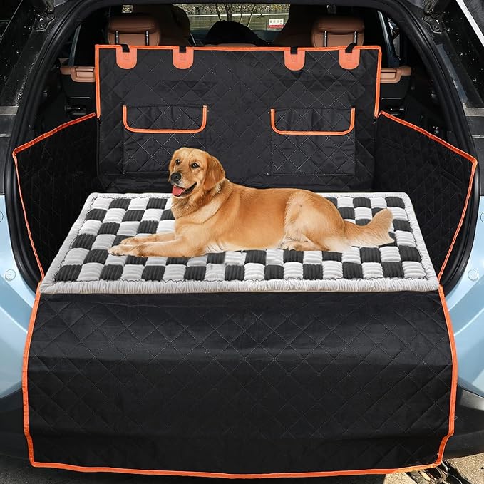Backseat Pet Bed Mat,Dog Bed for Car,Dog Seat Cover for Car Back Seat, Non-Slip Travel Pet Mat, Fit for Backseat Extenders and Seat Covers (Black&White)