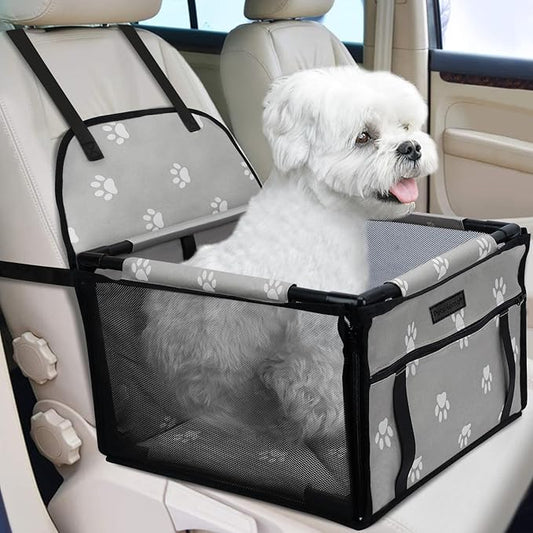 PetsHome Dog Car Seat Foldable Dog Car Booster Seat Waterproof Breathable Oxford Travel Bag for Small to Medium Dogs, Puppies, and Pets-Footprint Grey-Upgrade