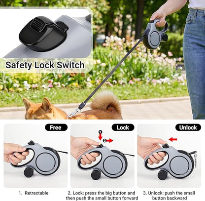 Segarty 16 Ft Retractable Leash with Waste Bag Dispenser, 5m Dog Leash with Anti-Slip Handle 360°Tangle-Free Retraction for Pet up to 66 Lbs, Durable Walking Accessory with One-Handed Brake Pause Lock