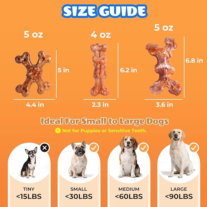 3 Pack Indestructible Dog Toys for Aggressive Chewers, Bacon Flavored Nylon Chew Bones, Tough Durable for Large Dogs 20-90 lbs