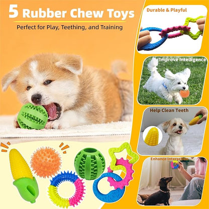 Puppy Teething Toys 15 Pack - Squeaky Dog Toys Plush, Dog Rope Toy, Treat Ball, Puppy Chew Toy for Teething, Entertainment, Training & Interaction