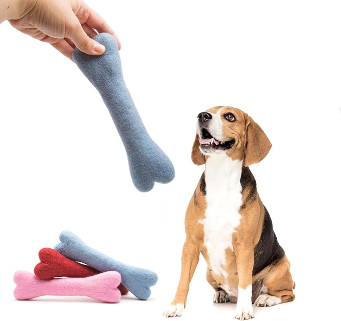 Glaciart One Felted Wool Dog Chew Bone (3 Pcs)| Durable Dog Chew Toy, Puppy Chew Toys for Teething & Dog Teeth Cleaning | Pet Toys Fetch Games & for Anxiety/Boredom | Great for Small or Medium