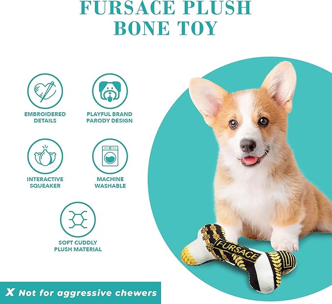 Haute Diggity Dog Fursace Bone, Plush Designer Dog Toys with Interactive Squeaker, Stimulating Pet Enrichment, Machine-Washable & Safe Materials for All Breeds, One Size