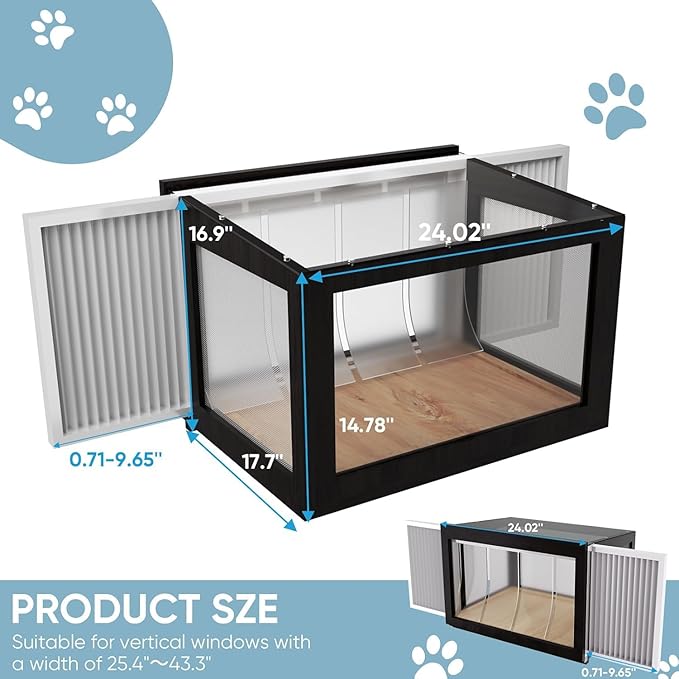 Cat Window Box Weatherproof Catio Outdoor Cat Enclosure Perch with Bug-Proof Wire Grid Fits Double Hung Frames 25.4" to 43.3" Wide Sunbathing Napping Overlooking