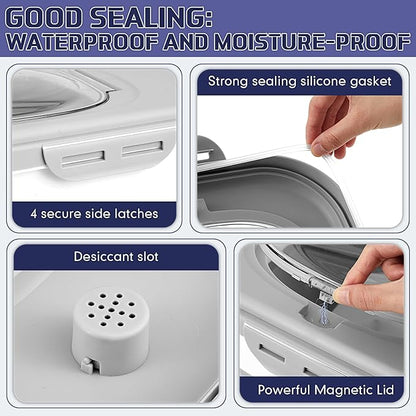 Juexica Collapsible Cat Litter Storage Bin Container with Rolling Casters, 20 Lbs Portable Cat Litter Storage Container with Airtight Lids, Shovel, Kitchen Cereal Rice Leakproof Sealable(Grey, White)