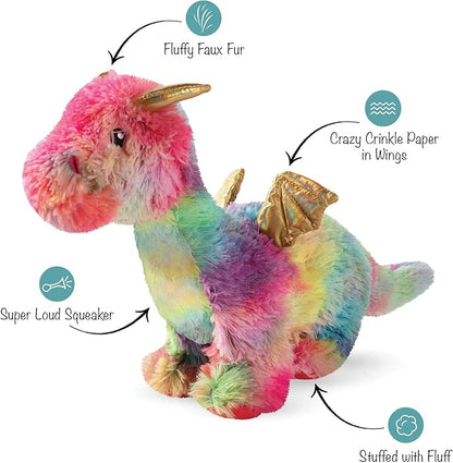 Fringe Studio Plush Dog Toy, Rainbow Dragon, PetShop Collection (289365)