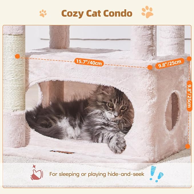 Taoqimiao Cat Tree,38.5-Inch Cat Tower for Indoor Cats,Suitable for Kittens with Luxurious cat condo with Adjustable Baskets and Luxurious Perch MS029SP Jelly Pink