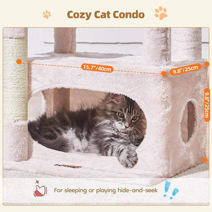 Taoqimiao Cat Tree,38.5-Inch Cat Tower for Indoor Cats,Suitable for Kittens with Luxurious cat condo with Adjustable Baskets and Luxurious Perch MS029SP Jelly Pink