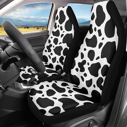 Cow Print Car Seat Covers Waterproof Car Seat Covers Full Set of 2 Easy Installation Breathable Front Seat Cover Cars Accessories Suitable for Cars, SUV and Trucks