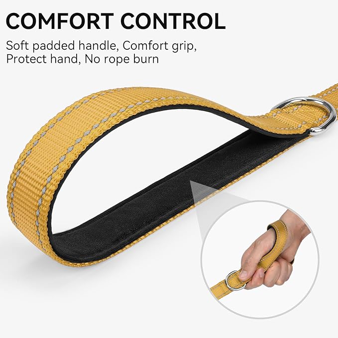 Joytale Dog Leash, 6 FT Double-Sided Reflective, Padded Handle Nylon Heavy Duty Leashes for Small Dogs Walking, Khaki